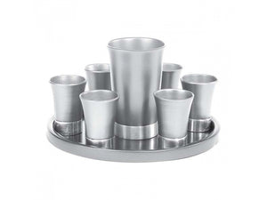 Fuente de Kidush de 8 copas en Aluminio color Plata