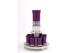 Fuente de Kidush en Set de  8 copas púrpura en Aluminio con teflón