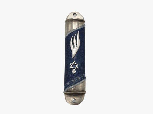Mezuzá con Estrella de David diseñada en peltre de color azul - Compraenisrael