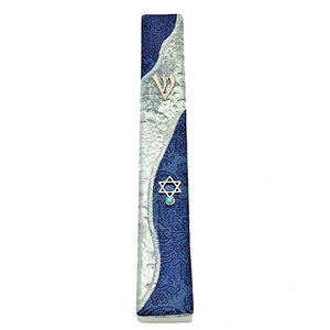 Mezuzá diseñada en vidrio con los colores de la Bandera de Israel - Compraenisrael