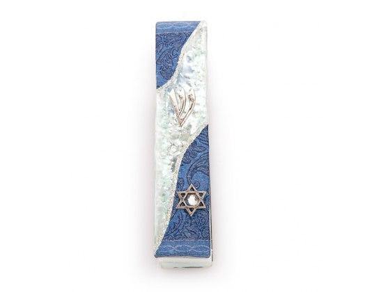 Mezuzá diseñada en vidrio con los colores de la Bandera de Israel - Compraenisrael