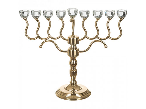 Golden Hanukkah menorah with curved arms