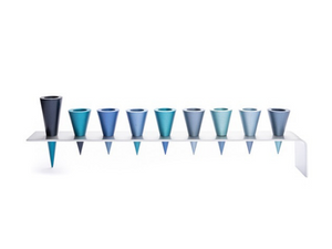 Aluminum Hanukkah Menorah with Blue Cones