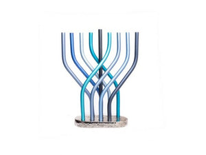 Hanukkah menorah in aluminum simulating a Blue Flame