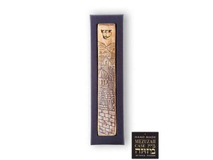 Mezuzá de cerámica con Jerusalén y adornos de oro 24k Edición Limitada - Compraenisrael