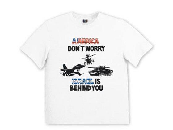 Remera America Don't Worry Israel is Behind You para hombres - Compraenisrael