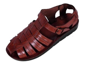 Sandalia de cuero de punta cubierta confeccionada a mano Zabulón para hombres - Compraenisrael