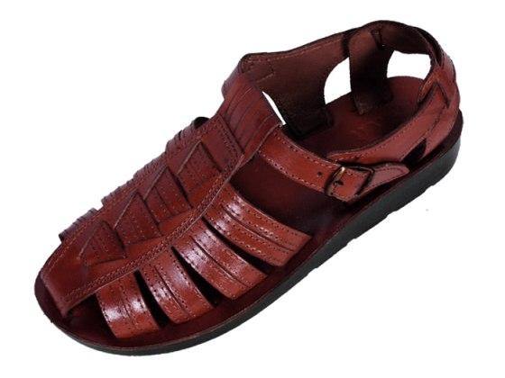 Sandalia de cuero de punta cubierta confeccionada a mano Zabulón para hombres - Compraenisrael