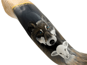 Shofar Tipo Yemenita pintado a mano por Sarit Romano XL - El Lobo y El Cordero - Compraenisrael