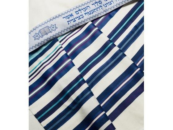 Talit de lana moderno B'nai Or  con rayas azules - Compraenisrael